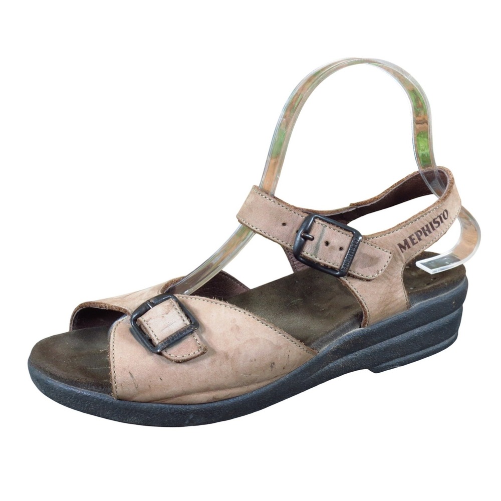Mephisto Helen Womens Comfort Buckle Sandals Size 38‎ Walking Tan Nubuck Leather
